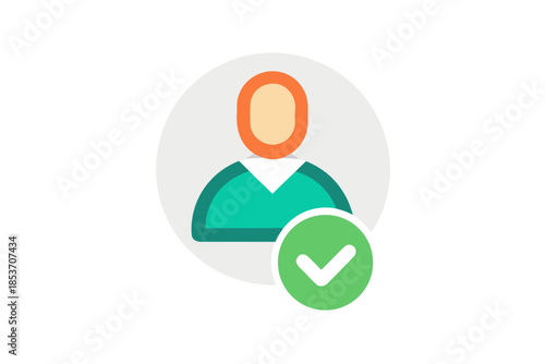 Verified User Profile Icon: Silhouette with a Green Checkmark Badge, Flat Vector Design for Authenticated Accounts and Trusted Identities.
