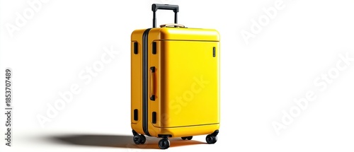 Yellow suitcase isolated on white background for travel and transportation