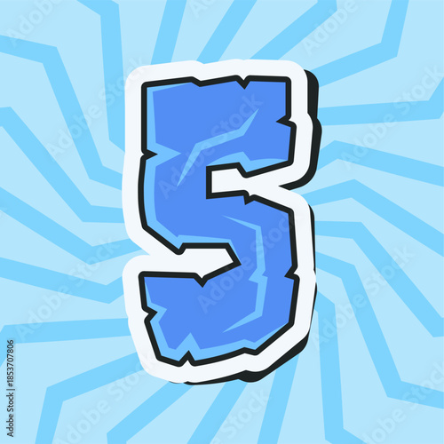 Blue frozen ice number 5 (five) sticker with a clean frosty texture and bold outline, designed as a flat vector illustration suitable for numbers, labels, stickers, digital graphics.