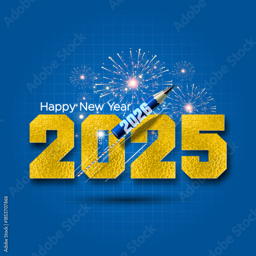 Business Creative concept for New Year 2026. Celebrating the golden achievements of 2025 and moving forward to the next milestone. Vector illustration on a festive background.