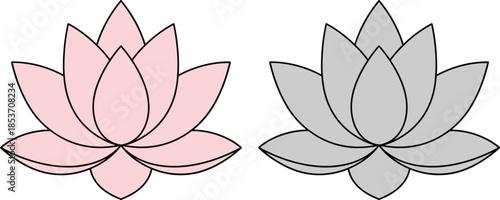 Elegant pink and gray lotus flower vector icons for yoga studio branding wellness center logo design meditation spa and spiritual health themes.