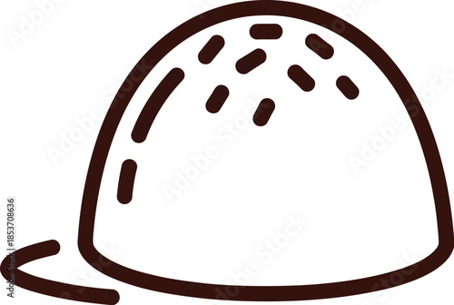 Simple hand drawn icon representing a delicious chocolate truffle candy with sprinkles isolated on white