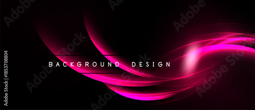 Abstract pink waves flow across black background. Modern design element, suitable for digital projects or presentations. Smooth curves create dynamic visual.
