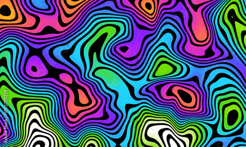 Grioovy psychedelic wave background for banner design. Retro 60s 70s psychedelic pattern. Modern wave retro abstract design. Rainbow 60s, 70s