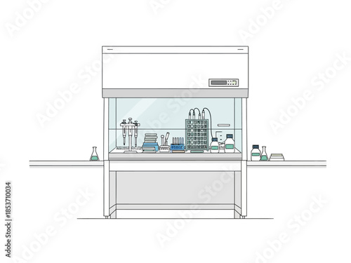 Laboratory Biosafety Cabinet with Scientific Equipment Inside.