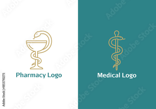 Pharmacy and Medical Symbols Line Art Logos