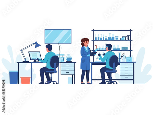 Scientists working in a modern laboratory setting.