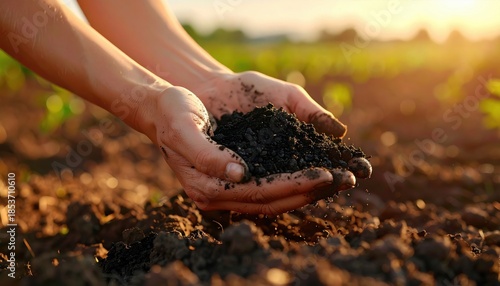 Regenerative Agriculture: Farmer mixing biochar into soil by hand
