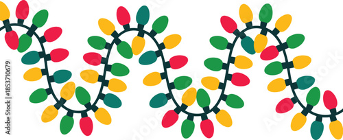 Decorative wavy string of colorful festive lights with tear drop shaped bulbs brightens the scene