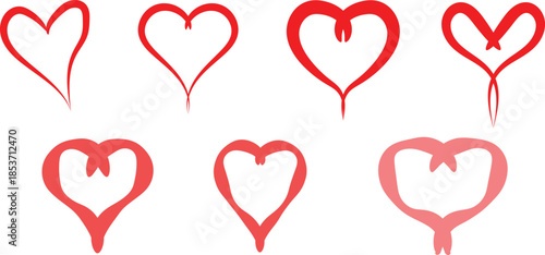 Collection of red heart shapes in various stages of completion