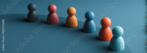 Colorful game pieces representing teamwork, collaboration, and leadership in a modern office environment.