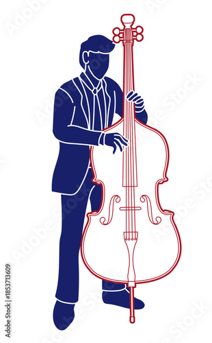 Double Bass Musician Orchestra Instrument Cartoon Graphic Vector 