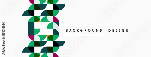 Abstract geometric pattern. Green, maroon, beige shapes repeat. White background features text background design. Minimalist style.