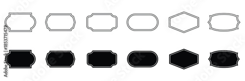Vintage label collection with ornate frames black line and silhouettes. Decorative badge shapes for product packaging, branding. Vintage label and badges shape collections black colour.
