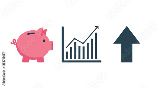 Pink Piggy Bank with Growing Graph and Arrow