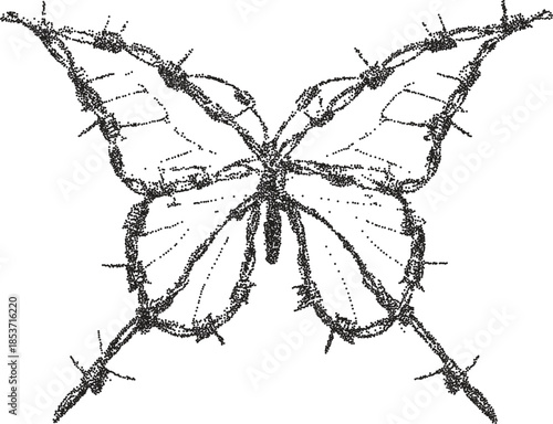 Butterfly y2k retro stipple art wings brutalist halftone vector png transparent, insect 2000s photocopy effect tattoo aesthetic