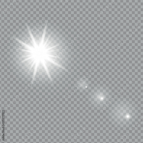 White starburst lens flare light isolated on transparent background