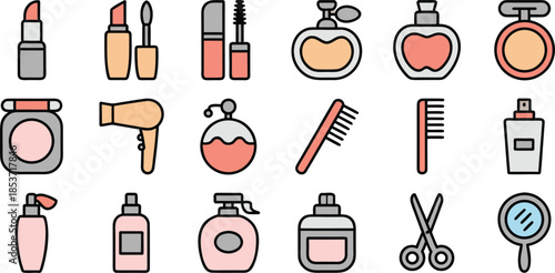 group of beauty and cosmetic icons arranged on transparent background for easy editing vector art