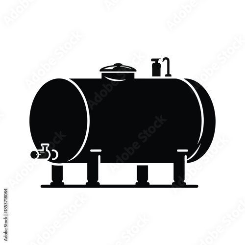 Silhouette of industrial storage tank with valves