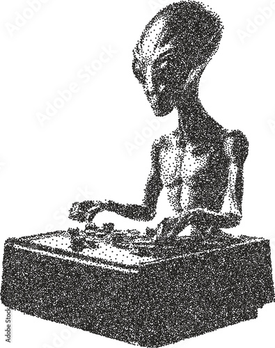 Alien y2k retro stipple art ufo brutalist halftone vector png transparent, galaxy 2000s photocopy effect tattoo aesthetic