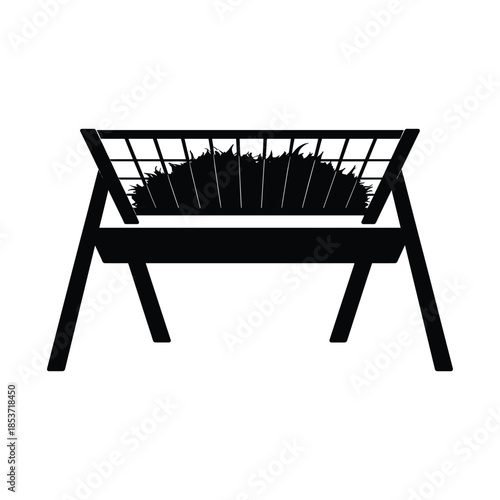 Silhouette of haystack on wooden rack