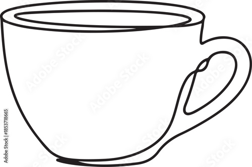Continuous line drawing of a coffee cup.