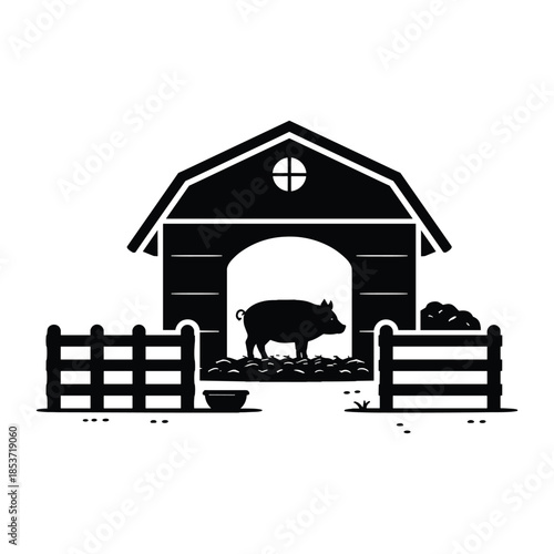 silhouette of pig in barnyard pen