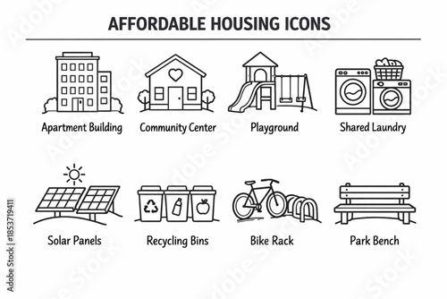 Simple affordable housing icons set in vector format for design projects