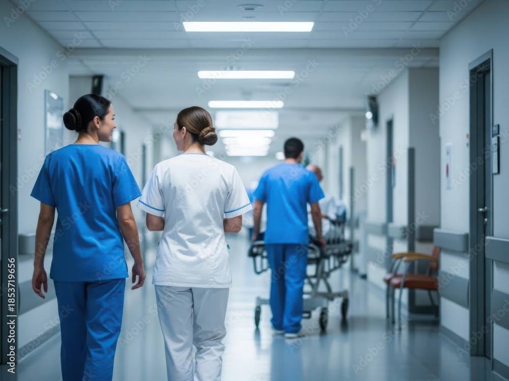 Fototapeta premium Healthcare professionals in hospital corridor