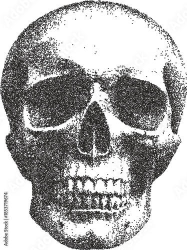 Skull y2k retro stipple art skeleton brutalist halftone vector png transparent, bone 2000s photocopy effect tattoo aesthetic