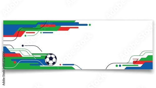 Vibrant Sports Background with Soccer Ball and Abstract Geometric Shapes Illustration