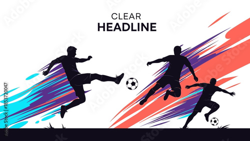 Dynamic Football Action Illustration with Silhouetted Athletes on Abstract Motion Background