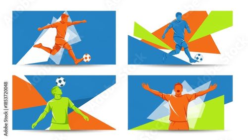 Dynamic soccer players in action, colorful abstract sports event illustrations for banners
