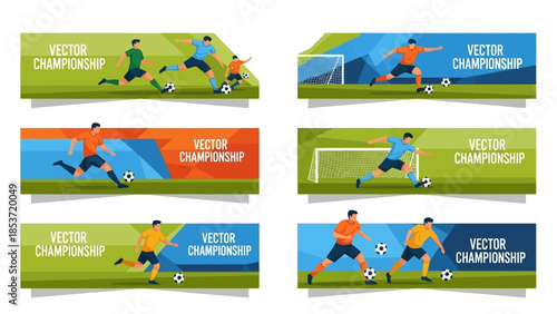 Dynamic Football Championship Banners Collection with Athletes in Action on Green Fields