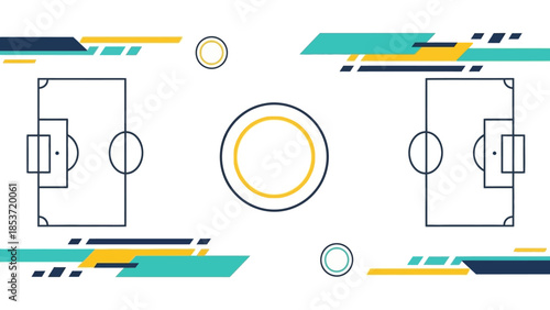 Abstract Sports Competition Background with Soccer Fields and Dynamic Shapes