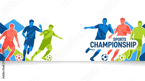 Dynamic Soccer Championship Illustration with Running Athletes and Geometric Background
