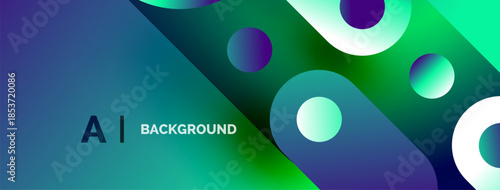 Abstract gradient background. Vibrant blues, greens, purples blend. Circles overlap creating dynamic visual effect. Text reads AI BACKGROUND.