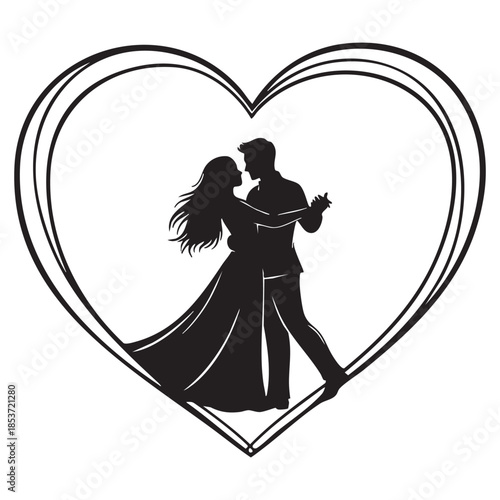 A romantic couple is dancing with heart vector illustration creates a beautiful of love and celebration for a Valentine greeting card or wedding gift decoration