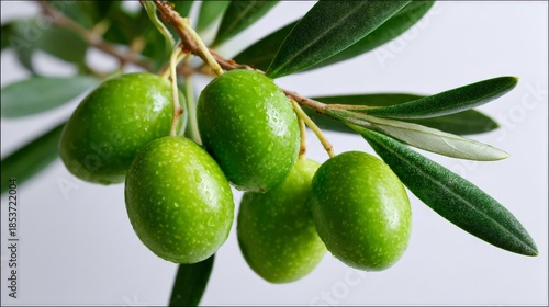 Wallpaper Mural Vibrant green olives on branch with glossy leaves close-up Torontodigital.ca
