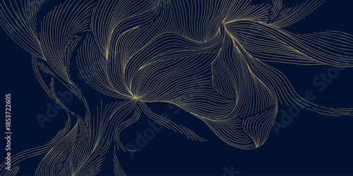 Vector line oriental cloud illustration, luxury golden japanese abstract pattern. Chinese style vintage wave background, art deco ornament poster, shape.