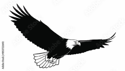 Powerful black and white graphic of a bald eagle in flight, with its wings spread wide, symbolizing freedom and strength perfectly.