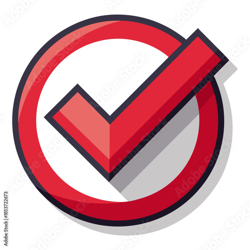A bold red checkmark icon enclosed within a red circular border, no background vector file.