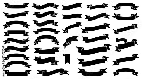 Collection of nine black ribbon banners in different styles