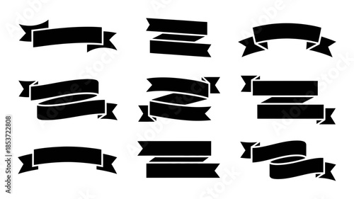 Collection of nine black ribbon banners in different styles