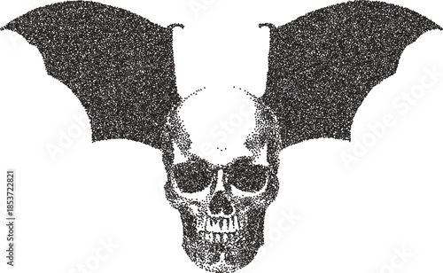 Skull vintage y2k stipple art, bones halftone stipple brutalist retro vector png with transparent background, macabre 2000s aesthetic photocopy effect tattoo
