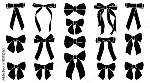 Collection of various black bow designs for decorative purposes