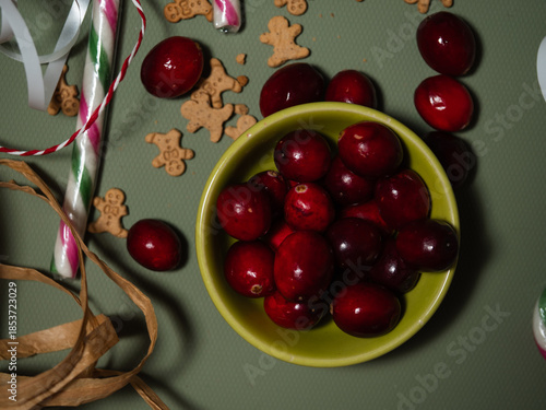 Red ripe cranberries in a bowl for Christmas 