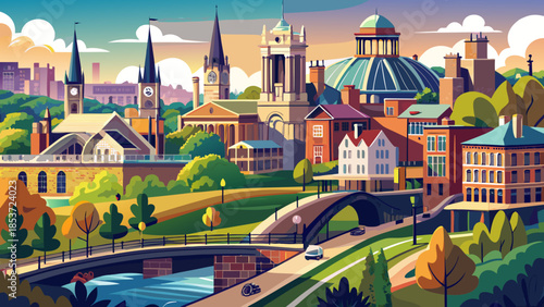 Very beautiful scenic view of Wolverhampton City in England, showcasing a blend of historic architecture and modern urban landscape under balanced daylight conditions.