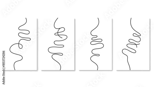 Four abstract line art portraits on a white background, representing modern artistic expressions of the human face