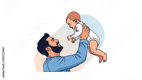 Father holding and lifting his baby boy in the air, celebrating fatherhood and family bonding moments